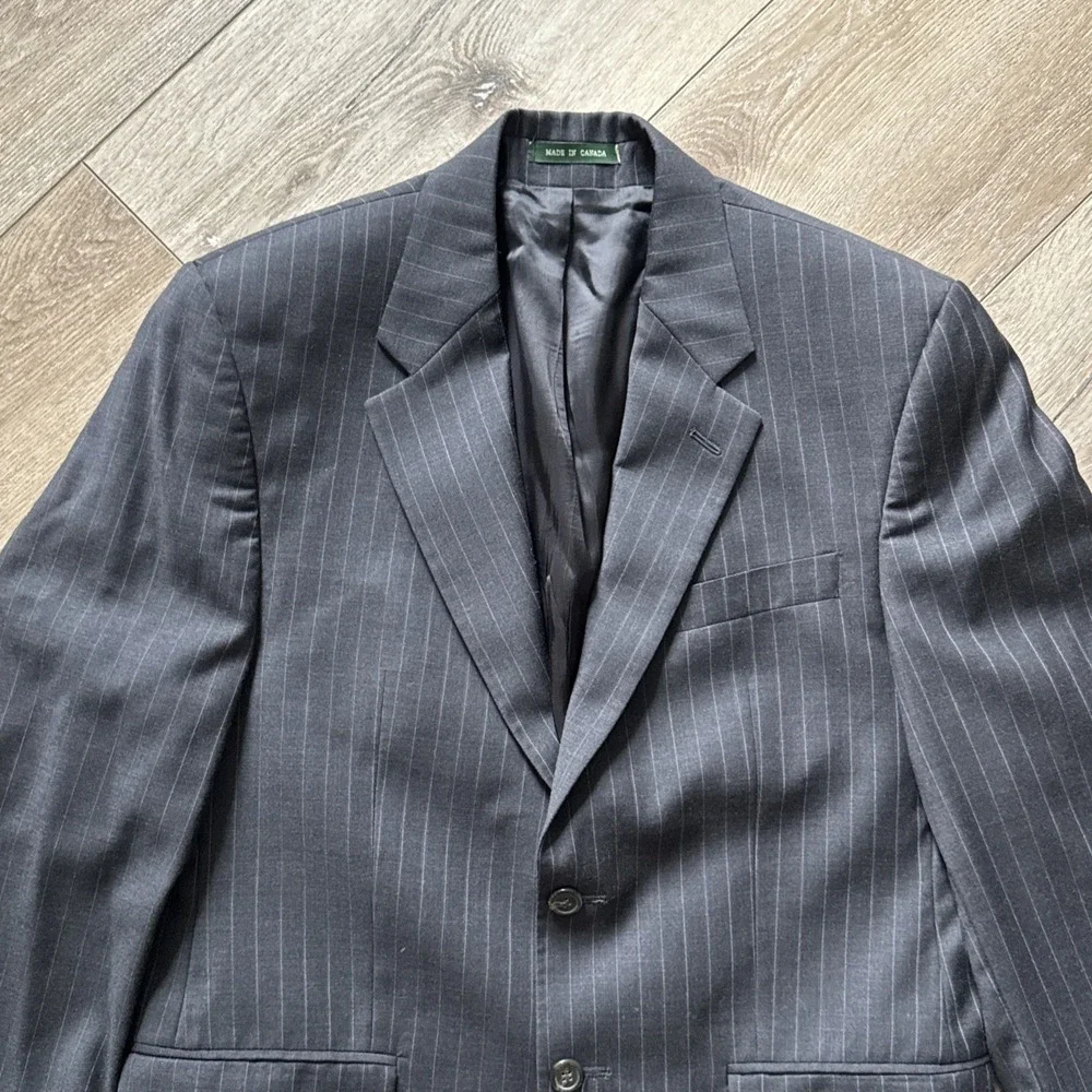 Ralph Lauren Blazer 38R Wool Sport Coat Suit Jacket Gray Pin Made in Canada #722